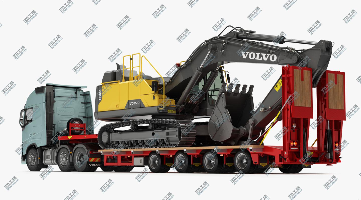 images/goods_img/202104023/Volvo FH - Broshuis 4-axle semi-low loader Trailer and Tracked Excavator VOLVO EC380El 3D model/5.jpg